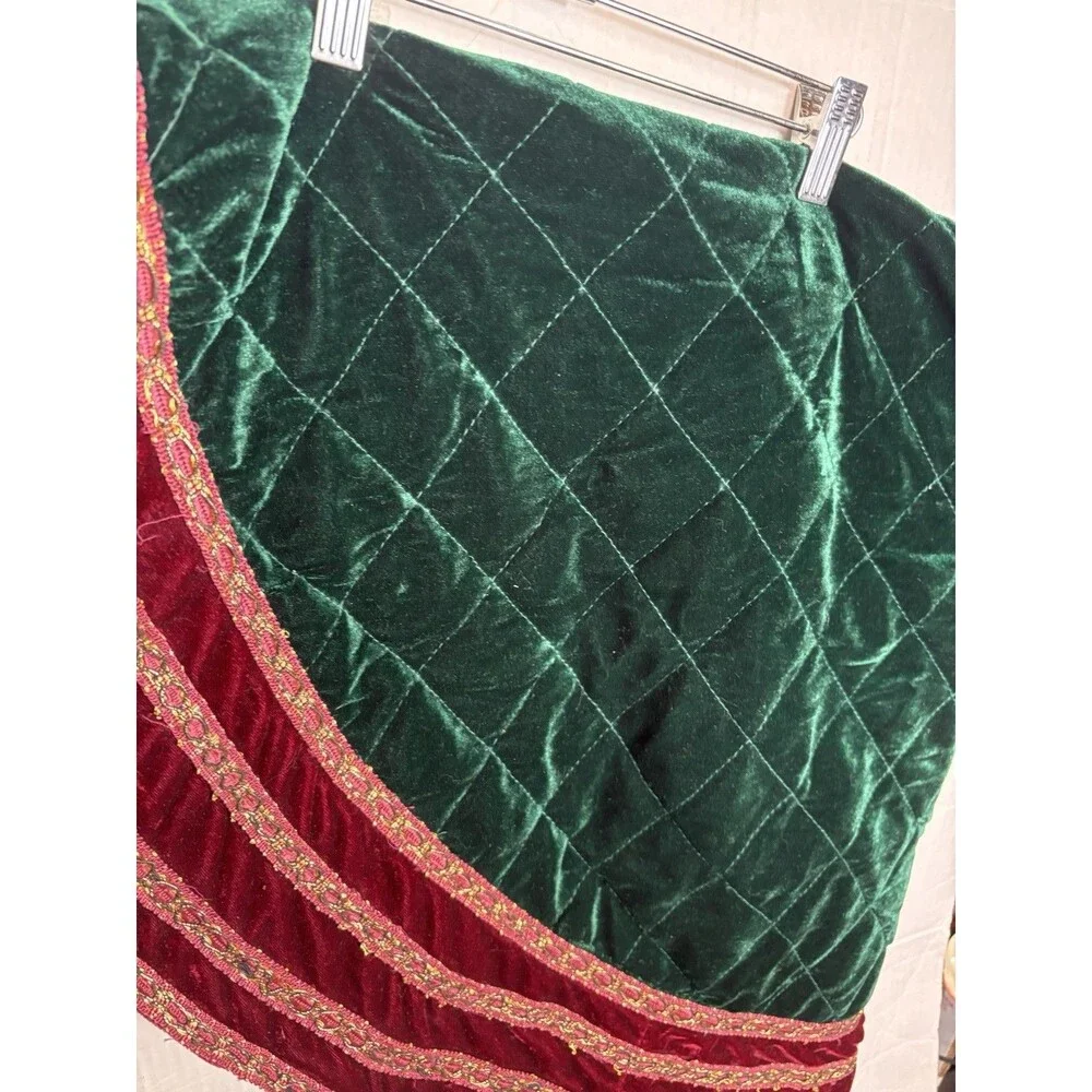 D&F Designs 36” Velvet Christmas Tree Skirt Green Burgundy Quilted Gold Trim